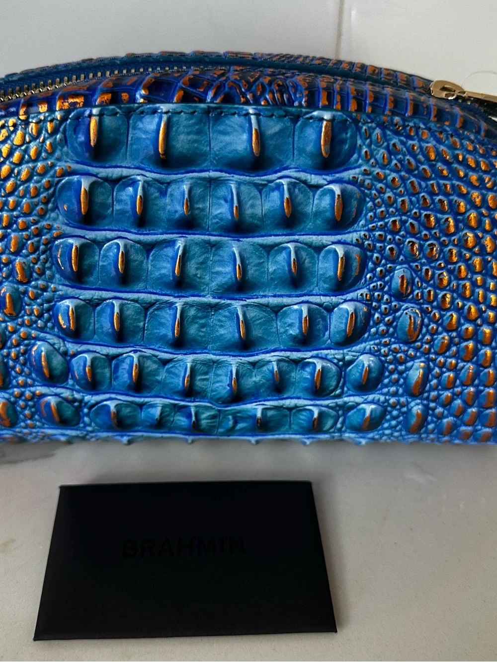 Brahmin Dany Deep Azure Croc-Embossed Leather Wristlet